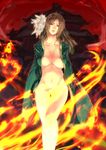  areolae bad_id bad_pixiv_id bottomless breasts copyright_request fire huge_breasts misoka_nitsuki open_clothes solo 