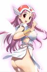  angel_wings ass blush bottomless breasts dragon_quest dragon_quest_iv helmet hima large_breasts long_hair lucia_(dq) miniskirt no_panties pink_hair red_eyes see-through skirt solo wings 