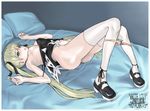  breasts green_eyes highres lying marion_phauna mary_janes nipples panties panty_pull ribbon royalwatts shaman_king shoes small_breasts solo thighhighs twintails underwear 