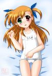  flat_chest heterochromia long_hair lyrical_nanoha mahou_shoujo_lyrical_nanoha_strikers name_tag neopure one-piece_swimsuit school_swimsuit solo swimsuit vivio white_school_swimsuit white_swimsuit 