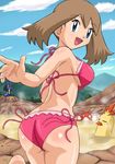  ass bikini blue_eyes brown_hair combusken corphish duplicate gen_3_pokemon gen_4_pokemon haruka_(pokemon) jpeg_artifacts looking_back lowres lucario mountain onsen pokemoa pokemon pokemon_(creature) pokemon_(game) pokemon_rse string_bikini swimsuit tree 