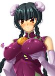  bare_shoulders black_hair blush breast_grab breasts bun_cover china_dress chinese_clothes covered_nipples dress elbow_gloves embarrassed gloves grabbing gundam gundam_00 kink large_breasts long_hair red_eyes solo_focus wang_liu_mei 
