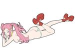  absurdres anemone_(eureka_seven) ass eureka_seven eureka_seven_(series) high_heels highres long_hair long_legs lying nude on_stomach panties panty_pull pink_hair platform_footwear platform_heels royalwatts shoes solo twintails underwear 