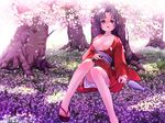  alcohol breasts cherry_blossoms drunk japanese_clothes kimono large_breasts nipples open_clothes original sake solo st+1 