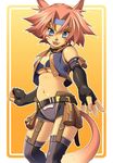  animal_ears breasts elbow_gloves final_fantasy final_fantasy_xi fingerless_gloves gloves headband katy_(artist) midriff mithra small_breasts solo tail thighhighs underboob 