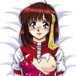  bed breasts brown_eyes gunbuster lowres nipples takaya_noriko top_wo_nerae! torn_clothes 