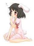  animal_ears bad_id bad_pixiv_id barefoot black_hair bunny_ears bunny_tail inaba_tewi red_eyes shouji_ayumu solo tail touhou 