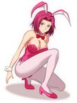  angry animal_ears between_breasts blue_eyes breasts bunny_ears bunnysuit cleavage code_geass high_heels ito_hajime kallen_stadtfeld large_breasts legs leotard pantyhose pink_legwear pink_leotard red_hair shoes short_hair solo 