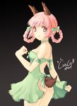  animal_ears apron bad_id bad_pixiv_id bottomless braid copyright_request cuteg dog_ears naked_apron pink_hair red_eyes solo tail 