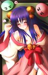  artist_request bell blue_hair blush breasts breasts_outside cup demon hair_ornament hanbok heart korean_clothes long_sleeves medium_breasts nipples poporing poring ragnarok_online sohee solo traditional_clothes underwear 