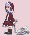  aki_toshi boots christmas copyright_request hat purple_hair santa_costume santa_hat solo 