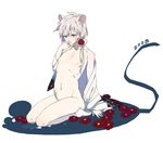  2008 androgynous anemone_(flower) animal_ears bad_id bad_pixiv_id blonde_hair blue_eyes camellia chinese_zodiac copyright_request flat_chest flower honya_lala japanese_clothes mouse_ears new_year nude pee peeing seiza sitting solo year_of_the_rat 