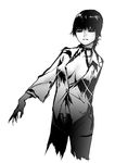  bangs black_eyes black_hair claws demon dj_max dj_max_portable greyscale monochrome open_clothes open_shirt pale_skin ress shirt short_hair solo strap vampire 