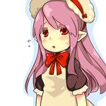  blush bonnet bow kumuiutabito long_hair lowres maid pointy_ears pomnit purple_hair red_eyes solo summon_night summon_night_4 