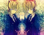  1girl bad_id bad_pixiv_id blonde_hair blue_eyes hayata_aya headphones holding_hands original symmetrical_hand_pose 