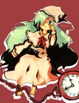  analog_clock bad_id bad_pixiv_id barefoot chain clock green_hair k_no_hito kazami_yuuka kazami_yuuka_(pc-98) long_hair pajamas pocket_watch roman_numerals sketch solo touhou touhou_(pc-98) watch 