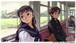  1girl bag bf._(sogogiching) brown_eyes brown_hair looking_at_another original school_uniform sitting train_interior 