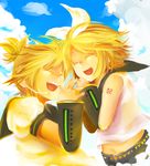  1girl brother_and_sister hashimochi kagamine_len kagamine_rin siblings twins vocaloid 