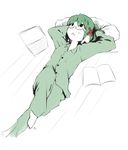  aki_toshi barefoot glasses green homeko lying monochrome os-tan pajamas pillow solo spot_color xp_home-tan 