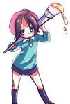  adeleine ahoge art_brush beret blue_eyes brown_hair giant_brush hat kirby_(series) kirby_64 kumuiutabito paintbrush short_hair socks solo 