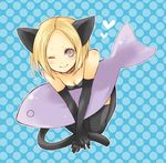  animal_ears bad_id bad_pixiv_id bare_shoulders bikini bikini_top blonde_hair boots breasts cat_ears claymore cleavage elbow_gloves fish gloves helen_(claymore) medium_breasts one_eye_closed pocopoco short_hair silver_eyes solo swimsuit tail thigh_boots thighhighs 