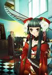  copyright_request flower green_hair hyougo_kikusuimaru japanese_clothes jewelry long_hair necklace room solo 