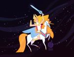  &gt;:) biped blonde_hair breasts clothing duo equine female feral hair holding_object holding_weapon hooves horn human mammal melee_weapon orange_hair orange_tail princesses_of_power quadruped reedicule she-ra smile space star swift_wind sword weapon winged_unicorn wings 