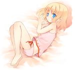  bare_legs bare_shoulders barefoot blonde_hair blue_eyes camisole child copyright_request feet kurasuke lying on_side panties pink_panties short_hair side-tie_panties solo striped striped_panties underwear 