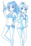  asakura_ryouko bikini blue gun hijiki_(hijikini) monochrome multiple_girls nagato_yuki side-tie_bikini suzumiya_haruhi_no_yuuutsu swimsuit water_gun weapon 