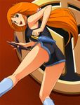  ass haruyama_kazunori legs long_hair orange_hair ponytail saikyou_robo_daiooja shinobu_(daiohja) shuriken solo 