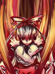  aryus bad_id bad_pixiv_id bow cowboy_shot crossed_arms fujiwara_no_mokou hair_bow long_sleeves looking_at_viewer pants red_bow red_eyes shirt solo suspenders touhou white_shirt 