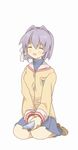  bad_id bad_pixiv_id clannad closed_eyes fujibayashi_ryou hikarizaka_private_high_school_uniform kneeling laughing noise_(hakusen) purple_hair school_uniform short_hair simple_background solo 