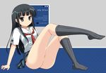  black_hair feet futami_eriko hazuki_(etcxetc) kibina_high_school_uniform kimi_kiss kneehighs long_hair no_panties school_uniform serafuku socks solo 