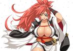  1girl baiken big_hair black_kimono breasts cleavage eyebrows_visible_through_hair eyepatch facial_tattoo guilty_gear guilty_gear_xrd japanese_clothes katana kimono large_breasts long_hair multicolored multicolored_clothes multicolored_kimono obi one-eyed parted_lips petals pink_hair ponytail red_eyes samurai sash scar scar_across_eye sheath somejima sword tattoo weapon white_background white_kimono 