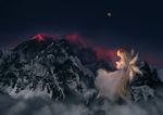  archlich bad_id bad_pixiv_id blonde_hair lily_white long_hair moon mountain nature night scenery snow solo touhou volcano wings 