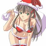  azusagawa_tsukino breasts christmas cleavage hat large_breasts leaning_forward mosha santa_costume santa_hat solo thighhighs yakitate!!_japan 