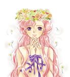  artist_request code_geass euphemia_li_britannia flower long_hair nude pink_hair purple_eyes ribbon solo 