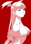  breasts cleavage large_breasts long_hair monochrome morrigan_aensland nanboku pantyhose red solo vampire_(game) 
