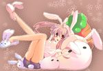  animal_ears animal_hood animal_slippers arms_up bangs brown_background bunny_ears bunny_hood bunny_slippers bunny_tail eyebrows full_body hood kurohara_yuu leaning_back legs_up long_hair long_sleeves open_mouth original pink_hair polka_dot polka_dot_background red_eyes shorts sitting solo stuffed_animal stuffed_bunny stuffed_carrot stuffed_toy tail tail_through_clothes 
