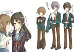  3boys asahina_mikuru asahina_mitsuru genderswap genderswap_(ftm) genderswap_(mtf) kita_high_school_uniform koizumi_itsuki koizumi_itsuki_(female) kyon kyonko multiple_boys multiple_girls nagato_yuki nagato_yuuki school_uniform serafuku suzumiya_haruhi suzumiya_haruhi_no_yuuutsu suzumiya_haruhiko translated umi_(umi02) 