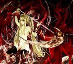  bardiche blonde_hair death_(entity) fate_testarossa long_hair lyrical_nanoha mahou_shoujo_lyrical_nanoha nude red_eyes scythe thighhighs tsurukame twintails wire 