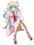  blue_eyes cloud_hair jyuru legs long_hair multicolored_hair nia_teppelin sitting solo tengen_toppa_gurren_lagann 