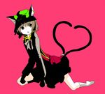  animal_ears brown_eyes brown_hair cat_ears cat_tail chen earrings hat heart heart_tail jewelry multiple_tails ritsu_(roboroboro) short_hair socks solo tail touhou 