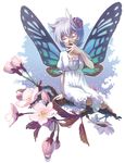  butterfly_wings cherry_blossoms fairy flower original purple_hair solo wings yawning yukihiko 