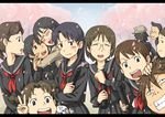  6+girls aiko_(dennou_coil) amasawa_yuuko blush cherry_blossoms dennou_coil denpa_(dennou_coil) densuke everyone gachagiri glasses graduation harakawa_ken'ichi harakawa_tamako hashimoto_fumie hug mosha multiple_boys multiple_girls namecchi okonogi_kyouko okonogi_yuuko sawaguchi_daichi school_uniform serafuku 