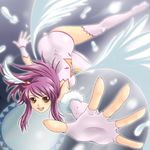  asymmetrical_clothes brown_eyes feathers fingerless_gloves gloves head_wings highres kaleido_star long_hair naegino_sora pink_hair purple_hair single_thighhigh solo thighhighs wings yaso_shigeru 