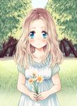  aqua_eyes blonde_hair blush dress flower grass highres nature original solo tokunou_shoutarou tree 