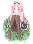  garden_(game) grass himemiya_ruri long_hair pantyhose pink_eyes pink_hair sitting solo takahashi_mugi 