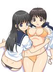  bikini breasts cleavage hirose_(mokiki) large_breasts multiple_girls original school_uniform swimsuit undressing yuri 