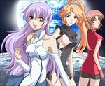  breasts character_request giniro_no_olynssis gloves hanzou large_breasts long_hair medium_breasts misuzu_(giniro_no_olynssis) multiple_girls nipple_slip nipples orange_hair ponytail purple_hair serena_(giniro_no_olynssis) short_hair smile tea 
